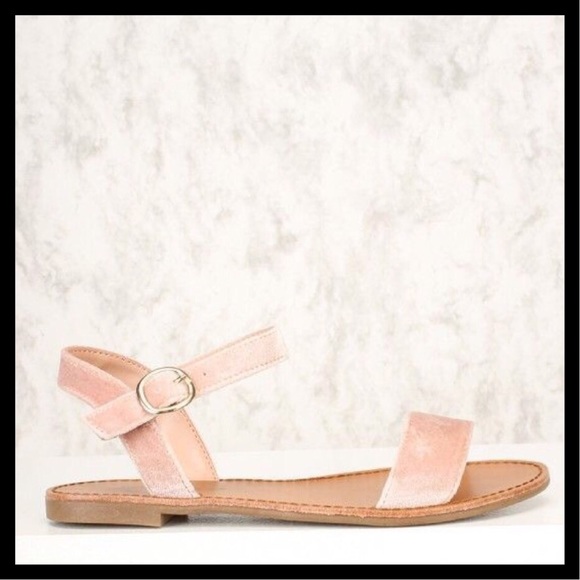 Blush Slingback Open Toe Sandals Vegan Velvet - Picture 4 of 4